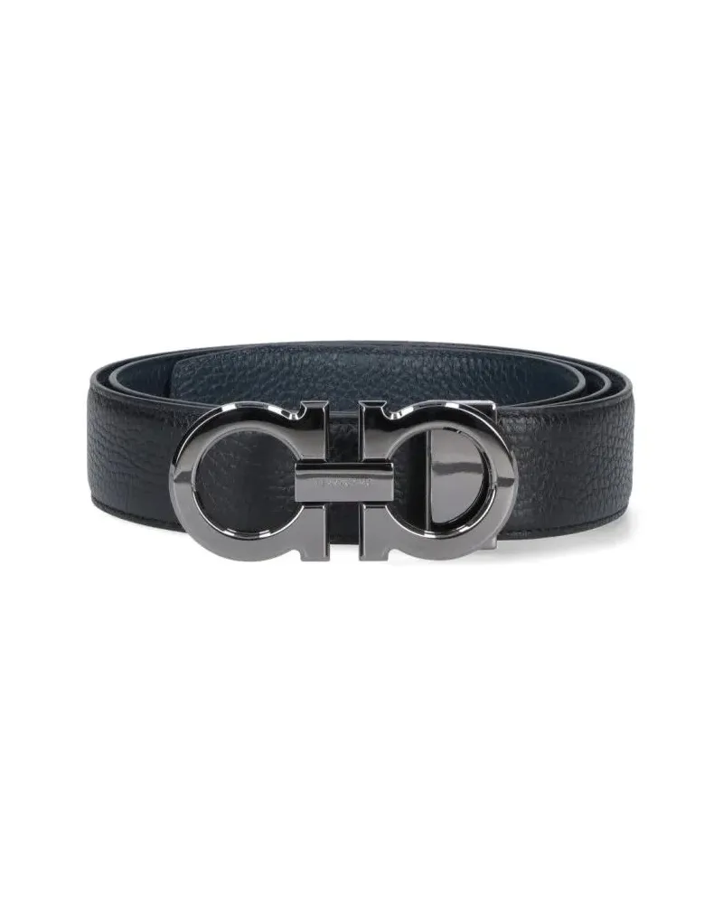 Ferragamo Gürtel 'Reversible Gancini' Belt – Black/Blue schwarz Schwarz