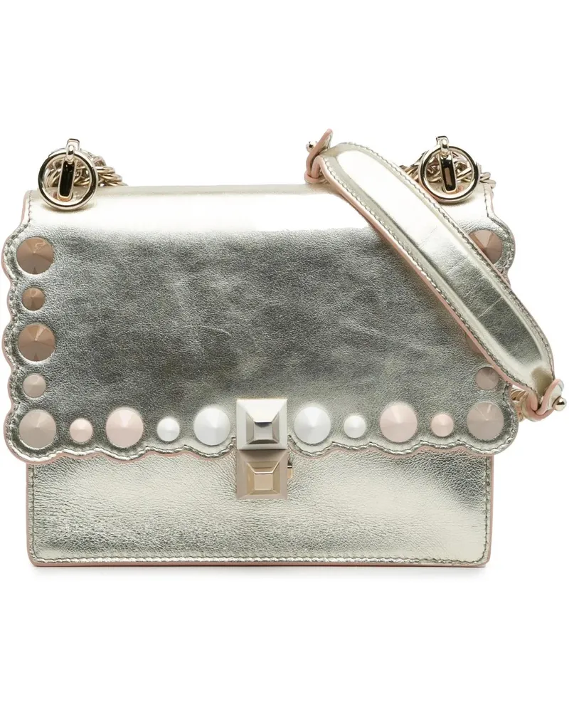 Fendi Hobo Bags Small Scalloped Metallic Calfskin Studded Pearl Ka silberfarben Silber