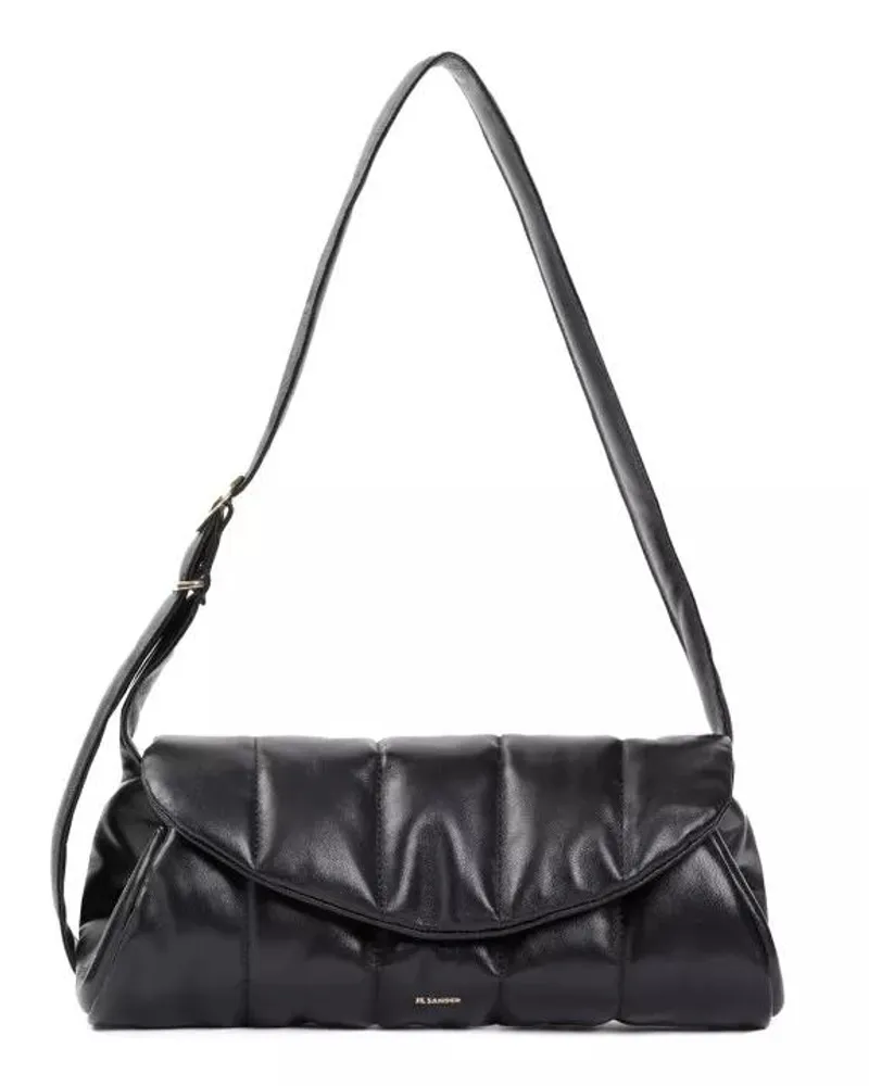 Jil Sander Shopper Cannolo Black Nappa Leather Shoulder Bag Schwarz