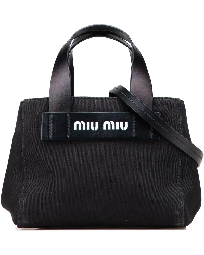 Miu Miu Hobo Bags Small Canapa Canvas and leather Logo Satchel schwarz Schwarz