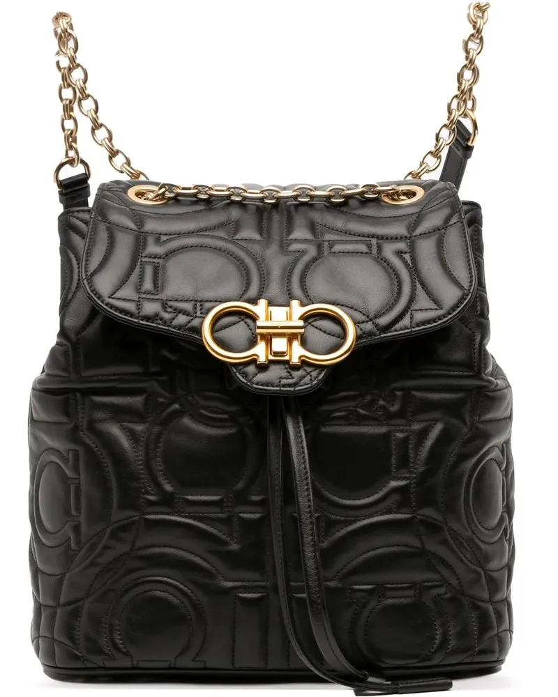 Ferragamo Rucksäcke Small Quilted Leather Double Gancini Backpack schwarz Schwarz