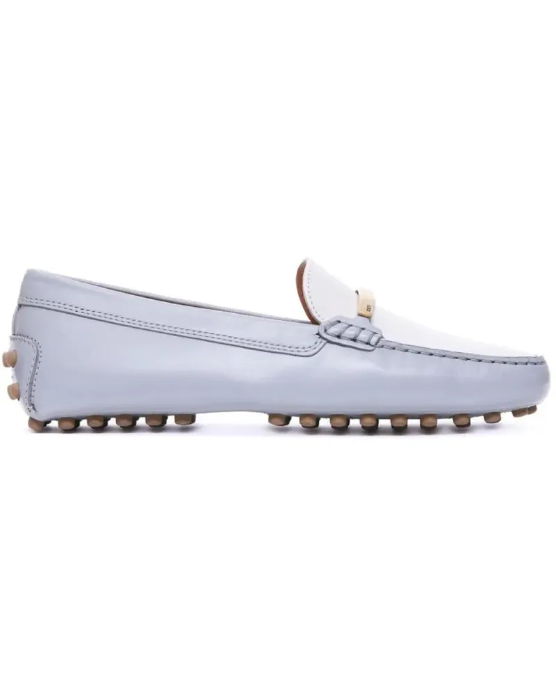 TOD'S Classic White Moccasin Flat Shoes With Rubber Stud weiß Weiß