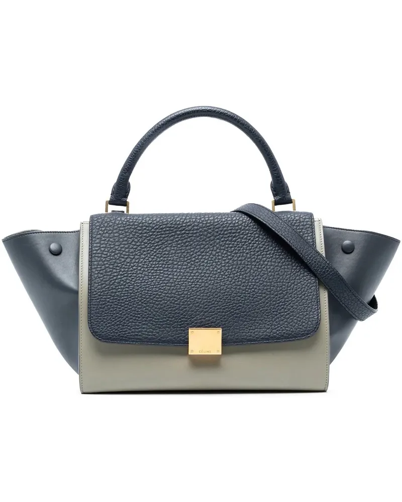 Celine Hobo Bags Medium Bicolor Leather Trapeze Satchel blau Blau