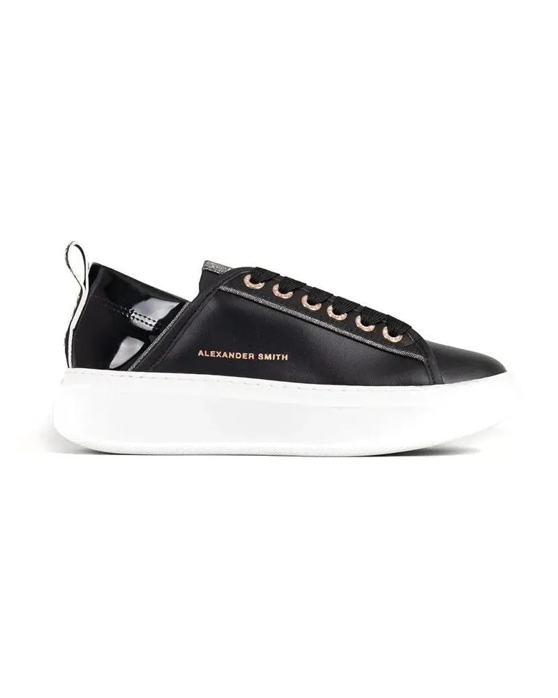 Alexander Smith Low-Top Sneaker Glossy Black Cow Leather Trainers schwarz Schwarz
