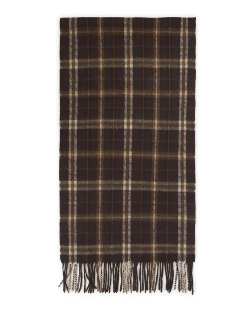Celine Tücher & Schals Brown Checkered Cashmere Scarf With Fringed Hems schwarz Schwarz
