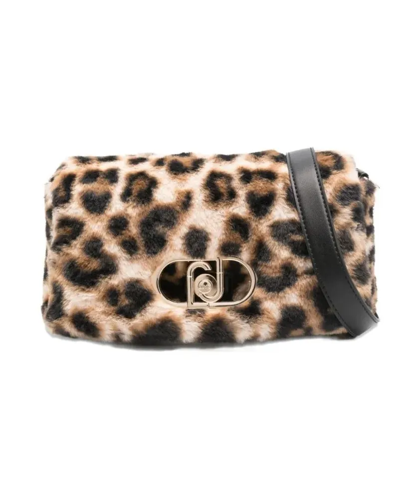 Liu Jo Hobo Bags Plush Leopard Print Shoulder Bag schwarz Schwarz