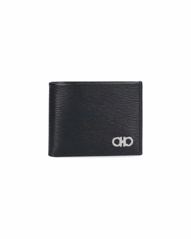 Ferragamo Portemonnaies Textured Bifold Wallet With Polished Logo Emblem schwarz Schwarz