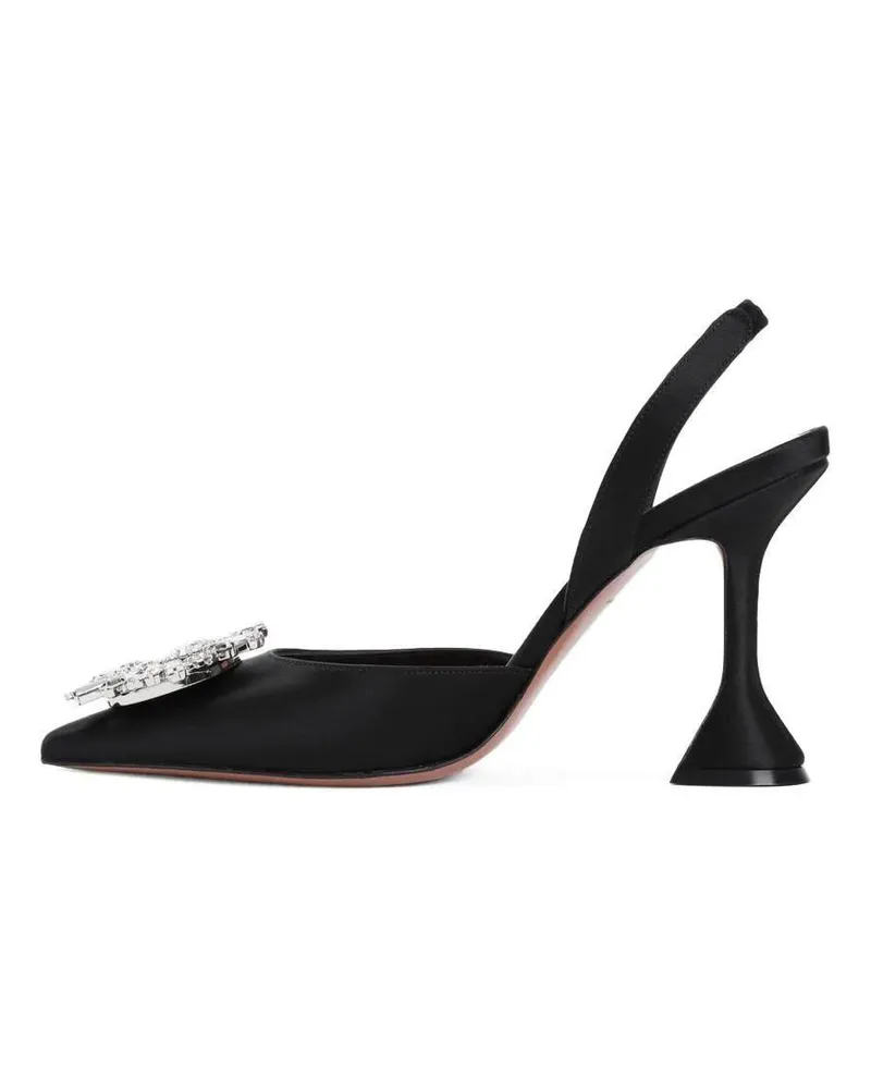 Amina Muaddi Hohe Schuhe Begum Sling Satin schwarz Schwarz