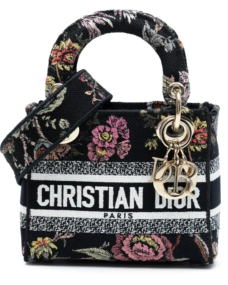 Dior Hobo Bags Mini Embroidered Canvas Mille Fleurs Lady D Lite schwarz Schwarz