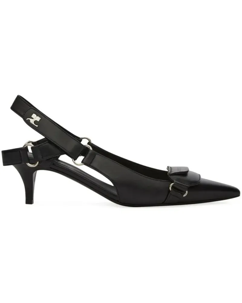 Courrèges Hohe Schuhe Kitten Heel Shoes With Pointed Toe And Front Patch schwarz Schwarz