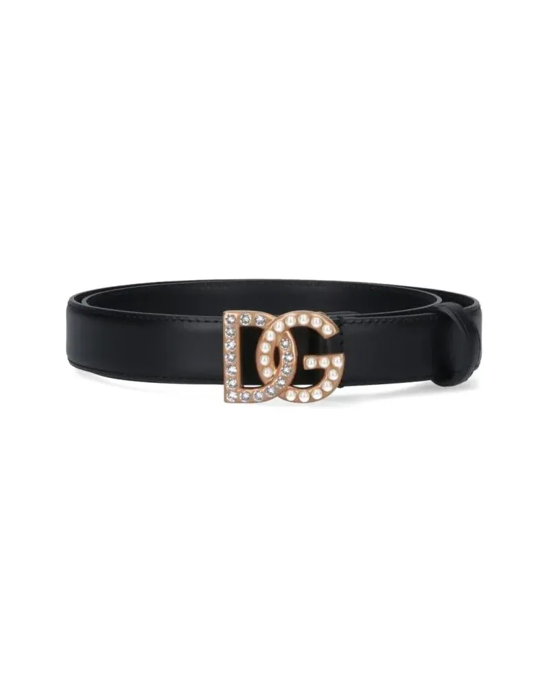 Dolce & Gabbana Gürtel "Dg" Faux Pearl Belt schwarz Schwarz