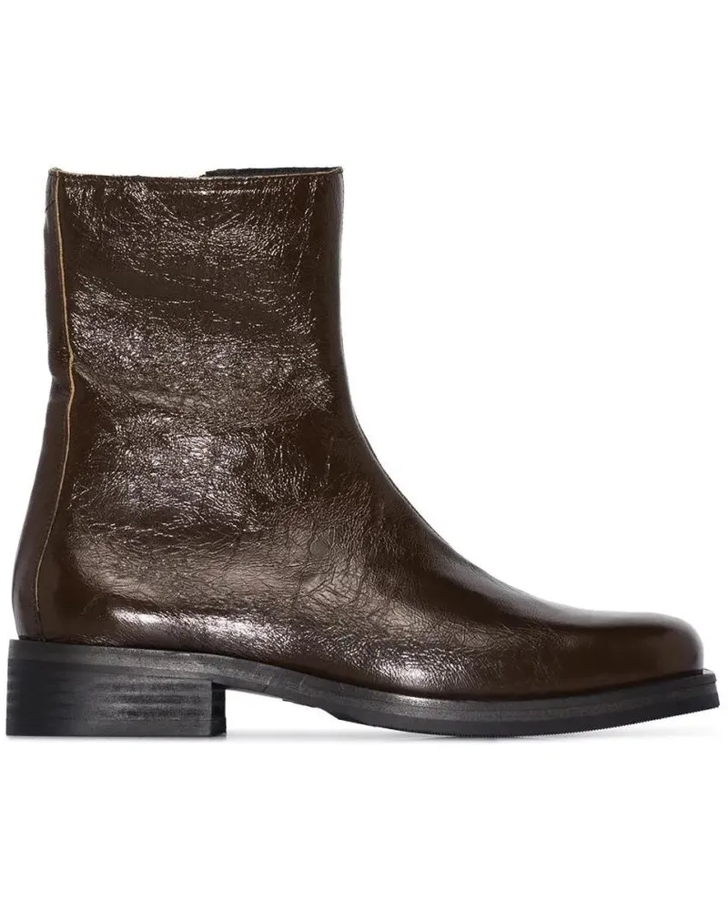 Our Legacy Stiefel Ankle-Length Dark Olive-Green Leather Camion Boot schwarz Schwarz