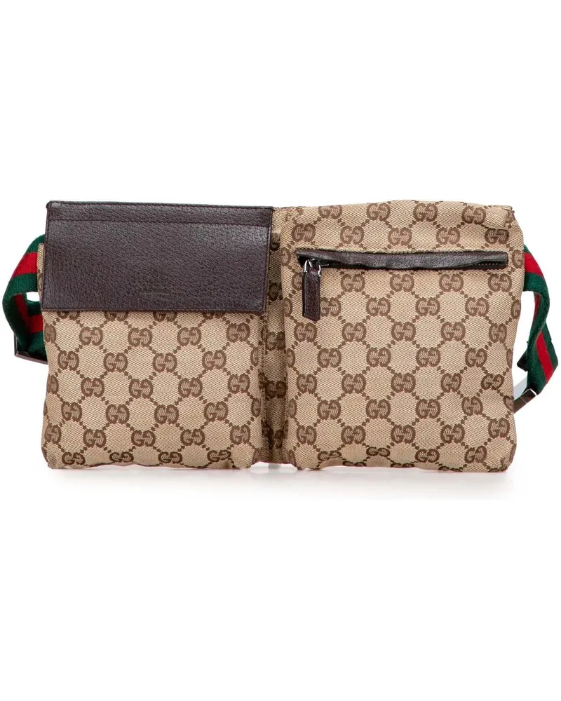 Gucci Bauchtaschen GG Canvas Web Double Pocket Belt Bag braun Braun