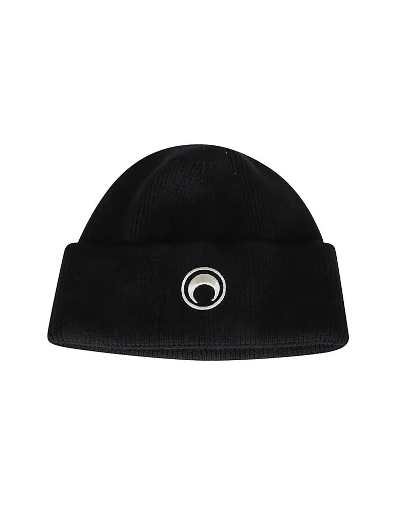 Marine Serre Caps & Mützen Wool Beanie With Classic Knit Texture schwarz Schwarz