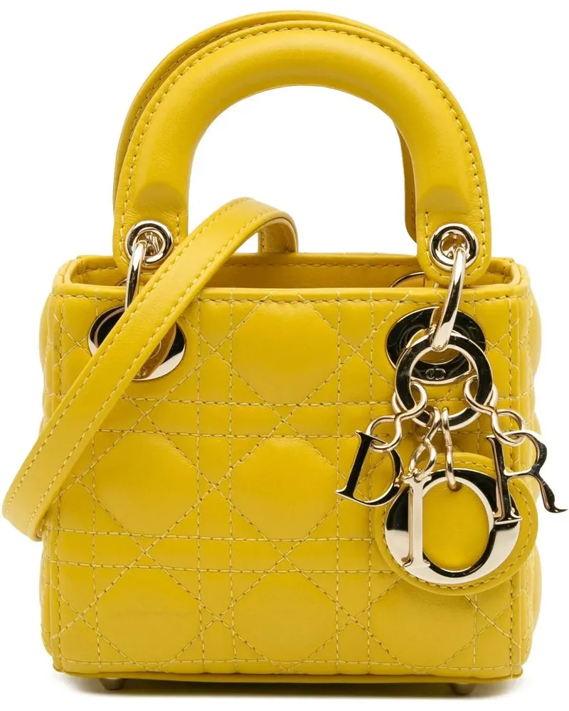 Dior Hobo Bags Micro Lambskin Cannage Lady Dior gelb Gelb
