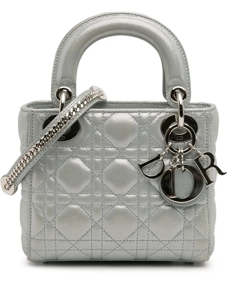 Dior Hobo Bags Mini Iridescent Lambskin Cannage Lady Dior blau Blau