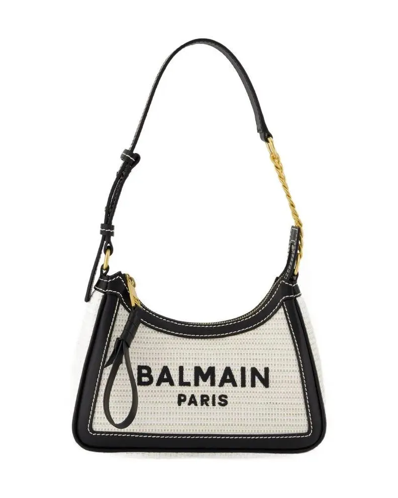 Balmain Hobo Bags B-Army Shoulder Bag - Raffia - Neutral/Black weiß Weiß