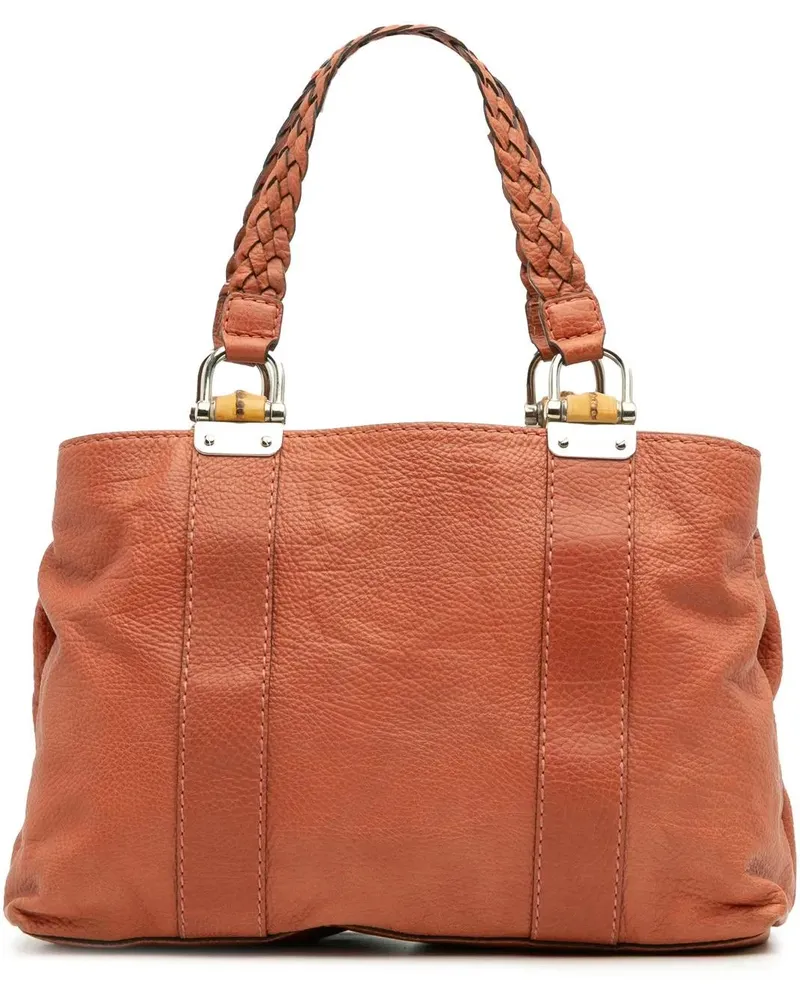 Gucci Shopper Medium Leather Bamboo Libeccio Tote orange Orange