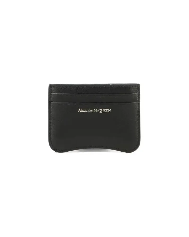 Alexander McQueen Portemonnaie Black Leather Wallet With Design schwarz Schwarz