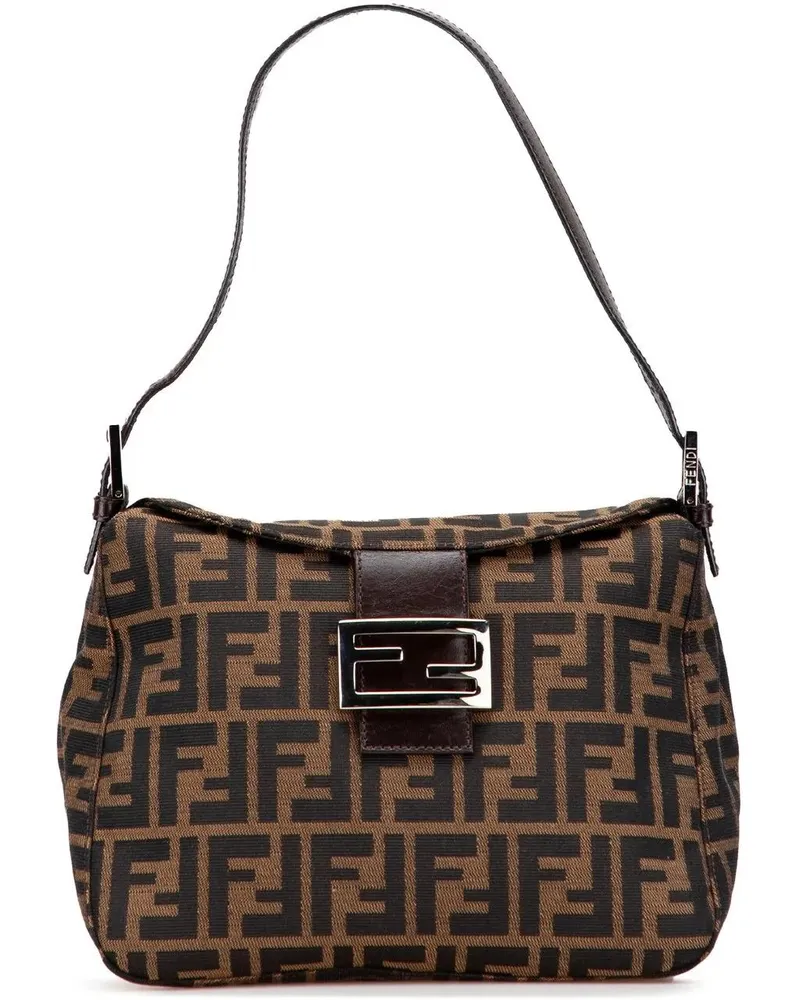 Fendi Hobo Bags Zucca Canvas Double Flap Mamma braun Braun