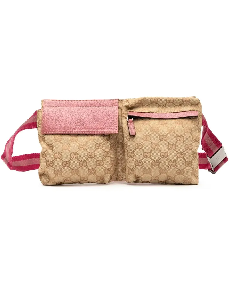 Gucci Bauchtaschen GG Canvas Web Double Pocket Belt Bag braun Braun