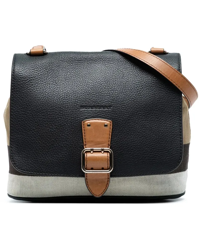 Burberry Hobo Bags Mega Check Canvas and Grainy Calfskin Shellwood Cr schwarz Schwarz