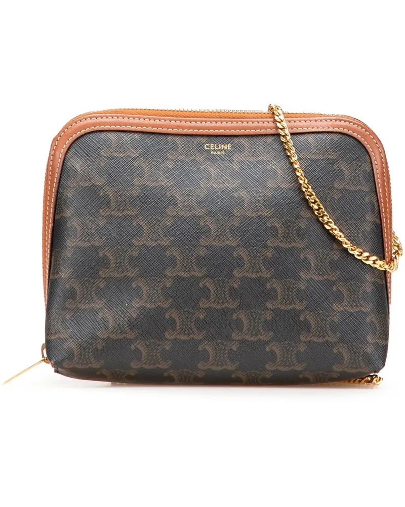 Celine Hobo Bags Triomphe Coated Canvas Clutch On Chain braun Braun