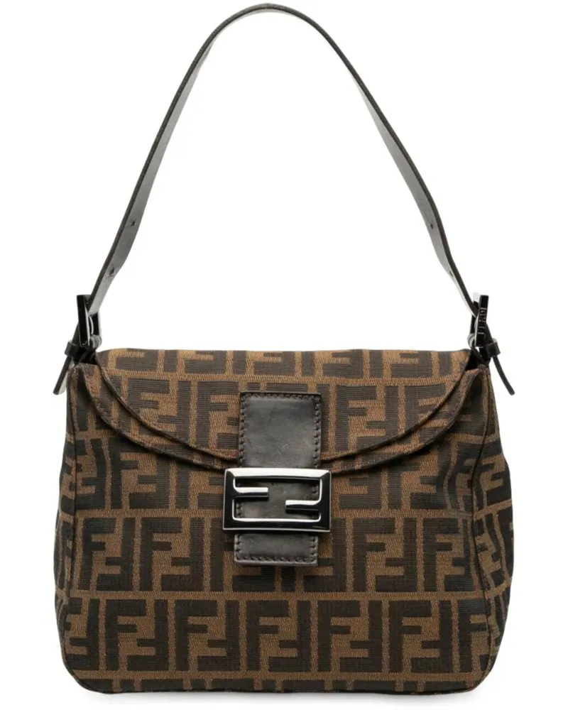 Fendi Hobo Bags Zucca Canvas Double Flap Mamma braun Braun