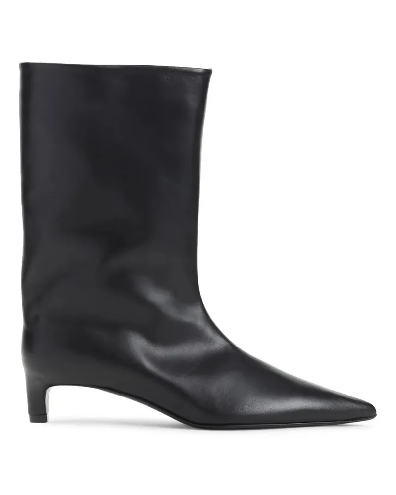 Jil Sander Stiefel Pointed Toe Black Leather Ankle Boots schwarz Schwarz