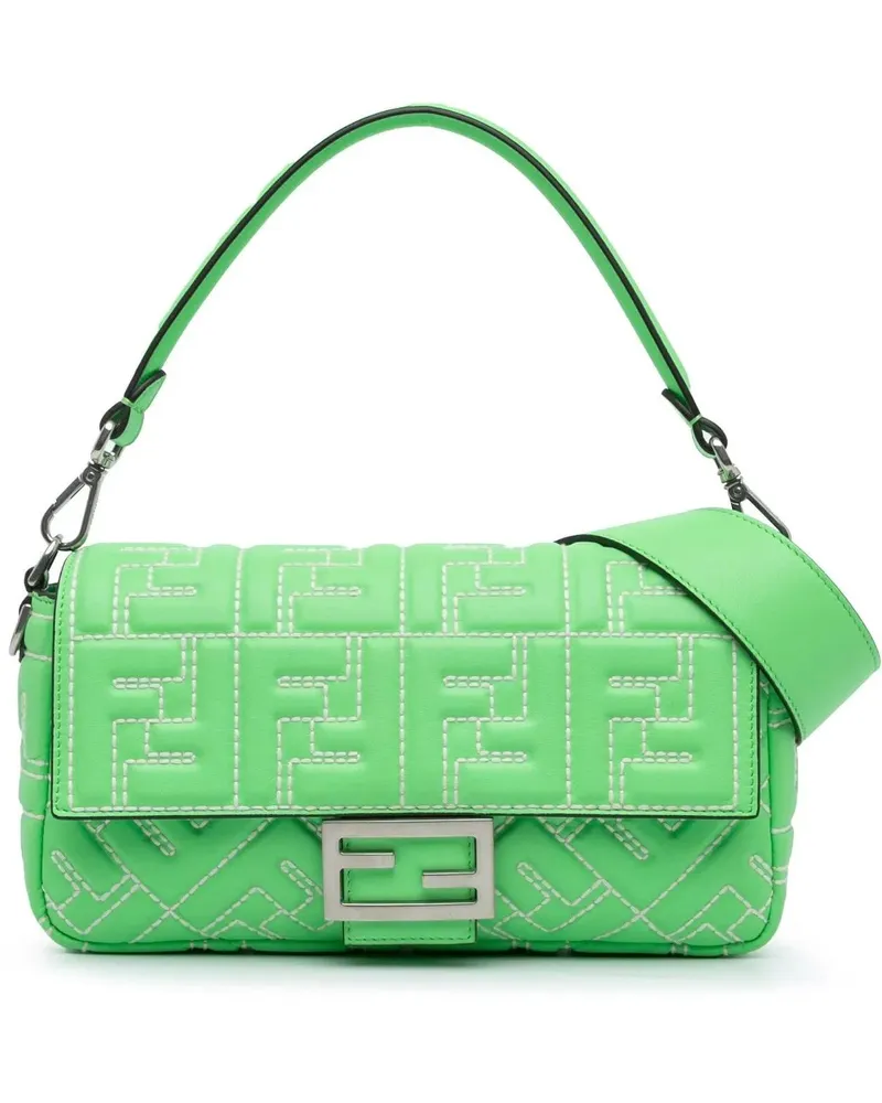 Fendi Hobo Bags 2010-2024 Zucca Embossed Stitched Leather Baguette grün Grün