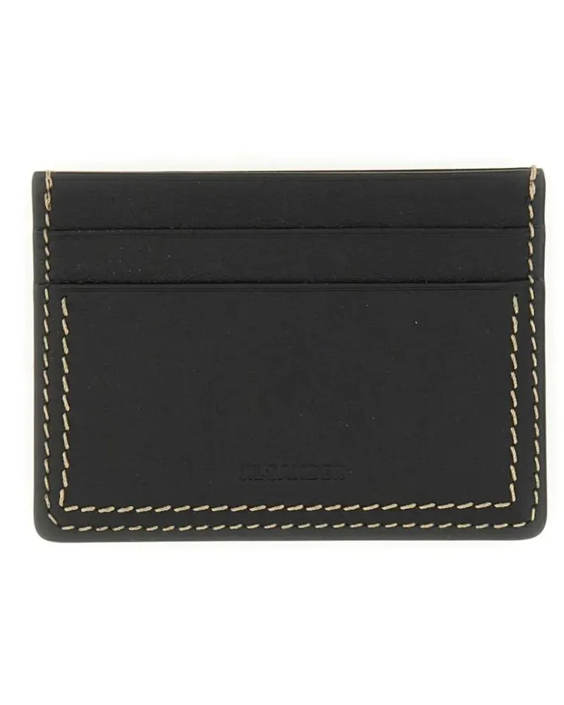 Jil Sander Portemonnaies Black Leather Card Holder With Contrasting Stitchi schwarz Schwarz
