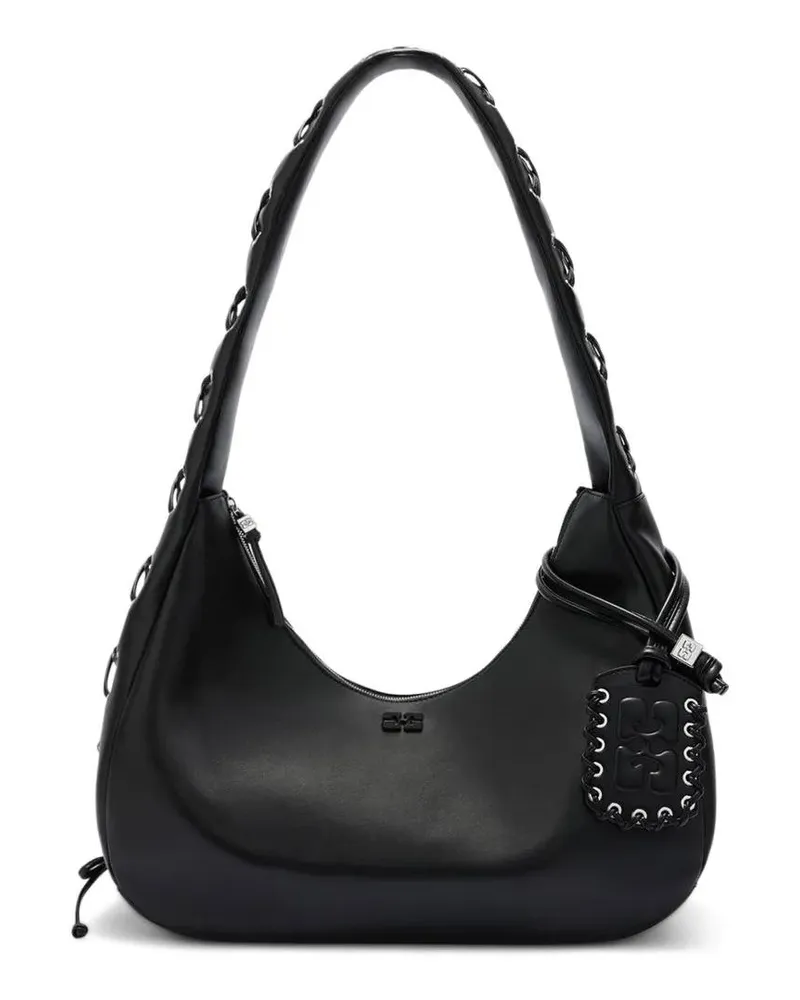 Ganni Hobo Bags Black Hobo Bag With Lace-Up Detail And Minimalist schwarz Schwarz