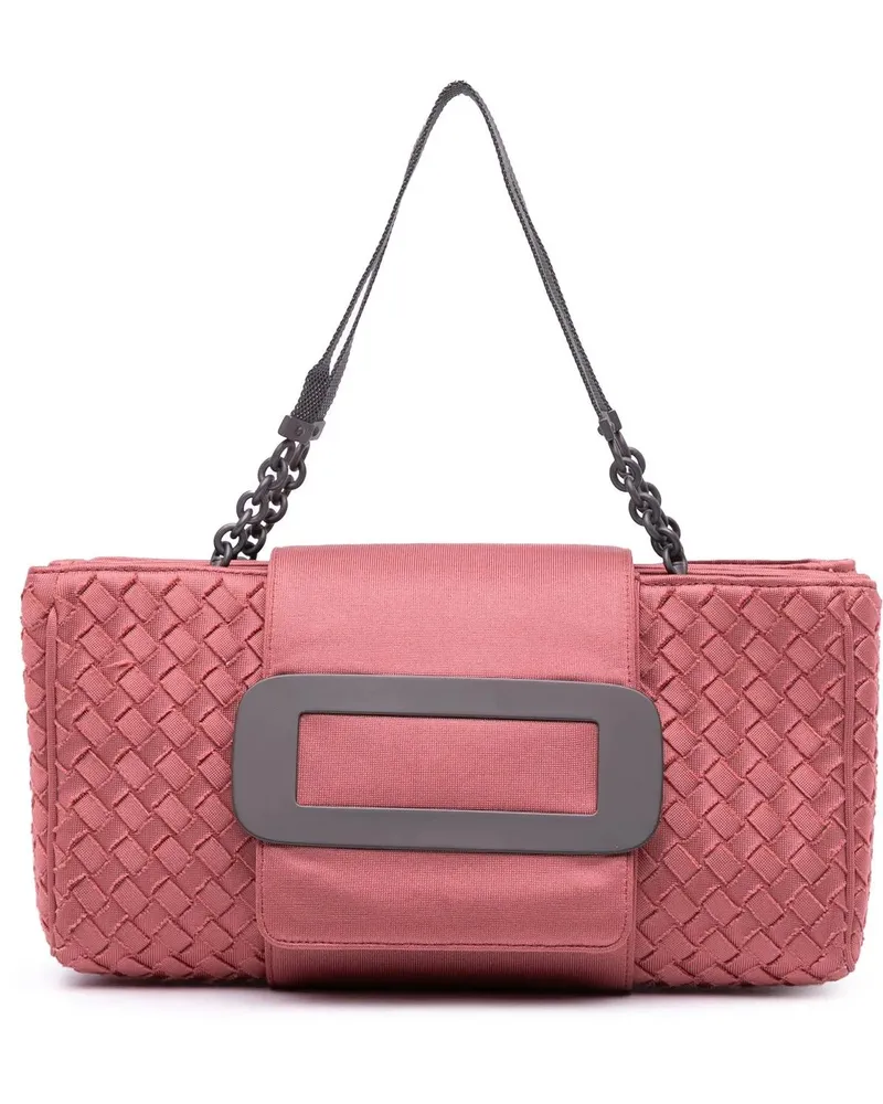 Bottega Veneta Crossbody Bags Canvas Intrecciato Buckle Flap Handbag rosa Gold
