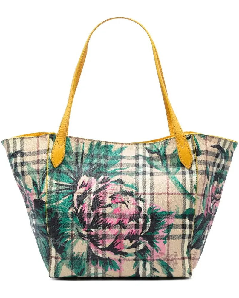 Burberry Shopper Small Haymarket Check Floral Print Coated Canvas C braun Braun
