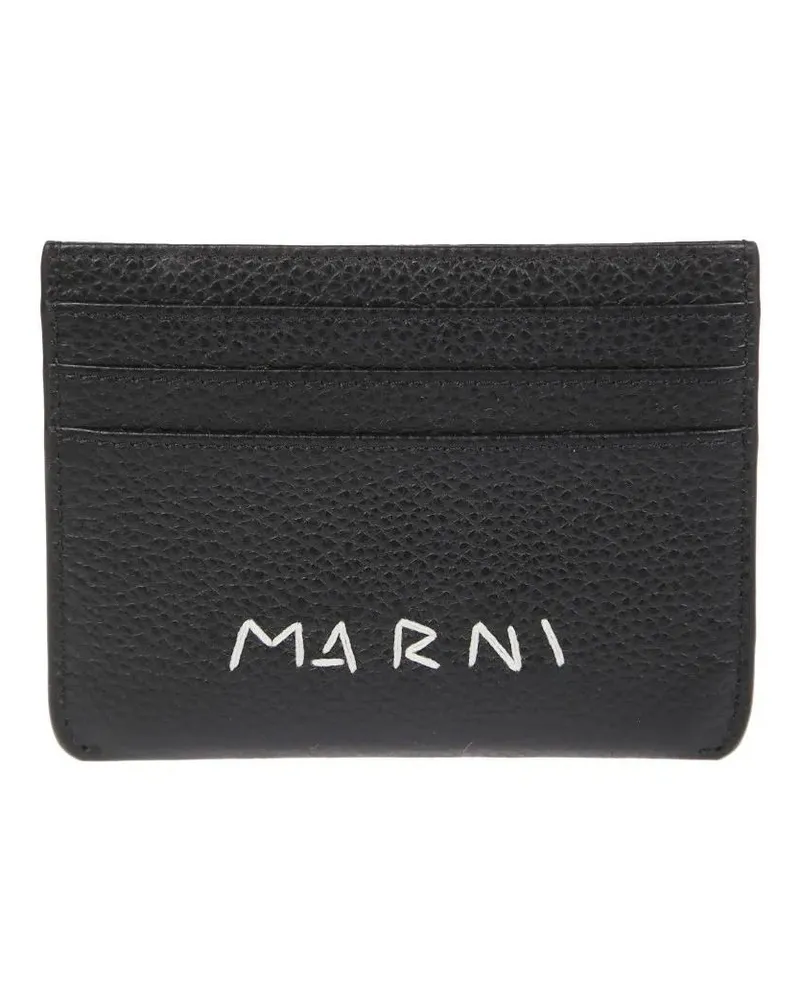 Marni Portemonnaies Textured Black Wallet With Bold Logo schwarz Schwarz
