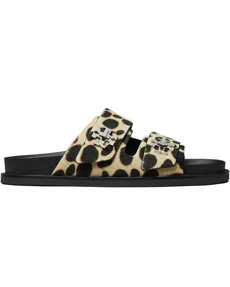 Tory Burch Sandalen Slider Sandals With Leopadrata Pattern schwarz Schwarz
