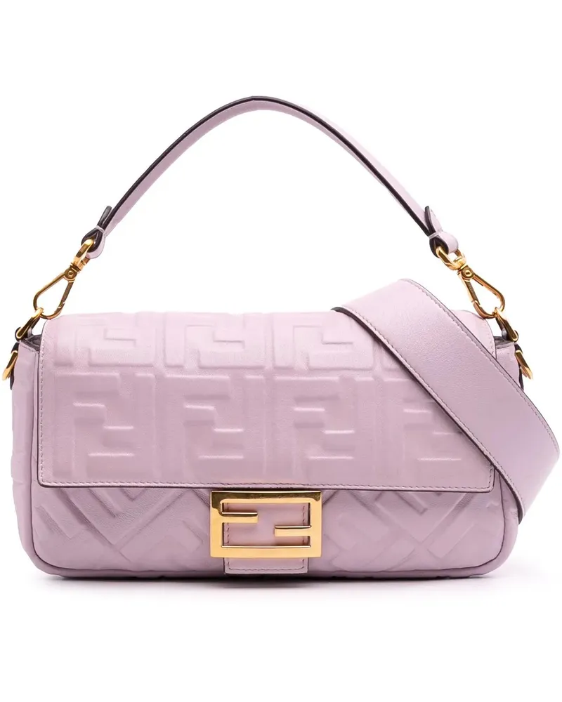 Fendi Hobo Bags Medium Leather Embossed FF Baguette Satchel rosa Gold