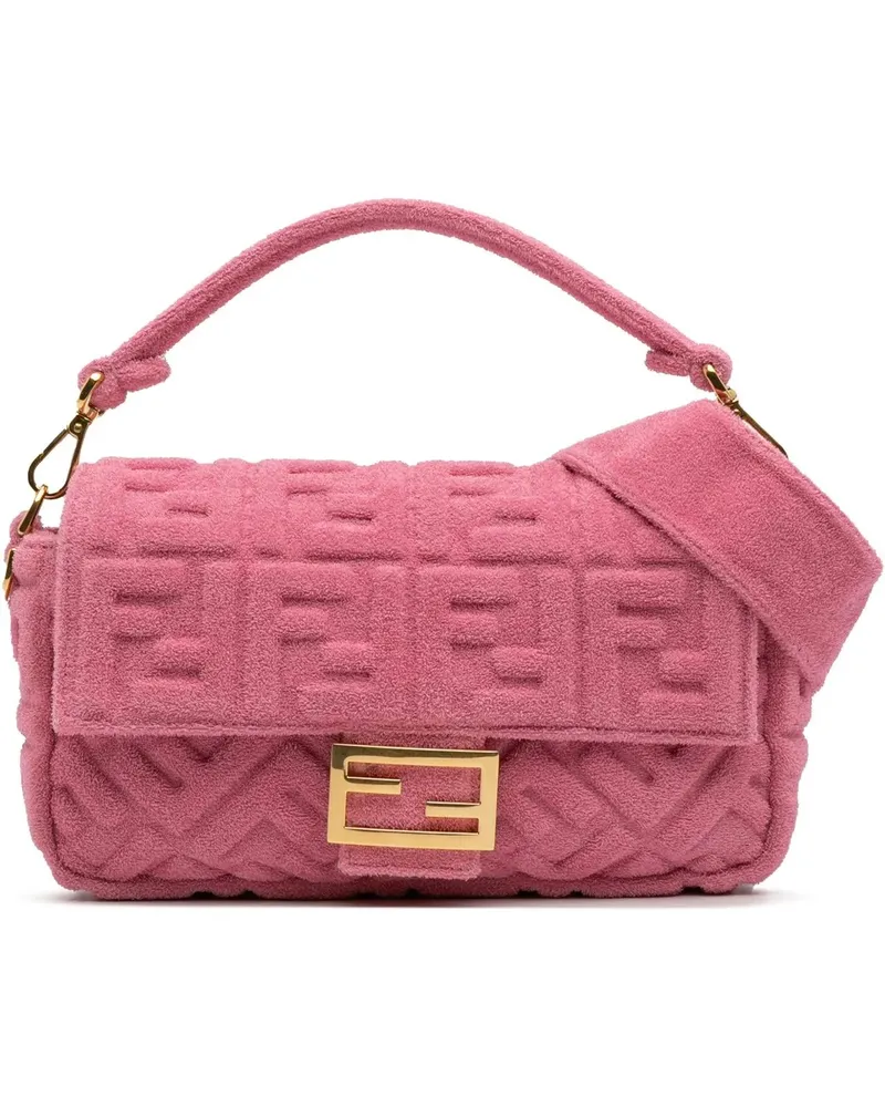 Fendi Hobo Bags Zucca Embossed Terry Cloth Baguette Satchel rosa Gold
