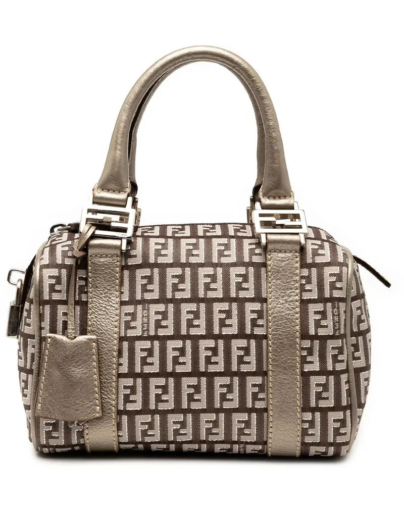 Fendi Crossbody Bags Mini Zucchino Canvas Forever Bauletto Boston Bag braun Braun