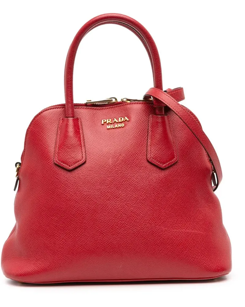 Prada Hobo Bags Medium Saffiano Dome Satchel rot Rot