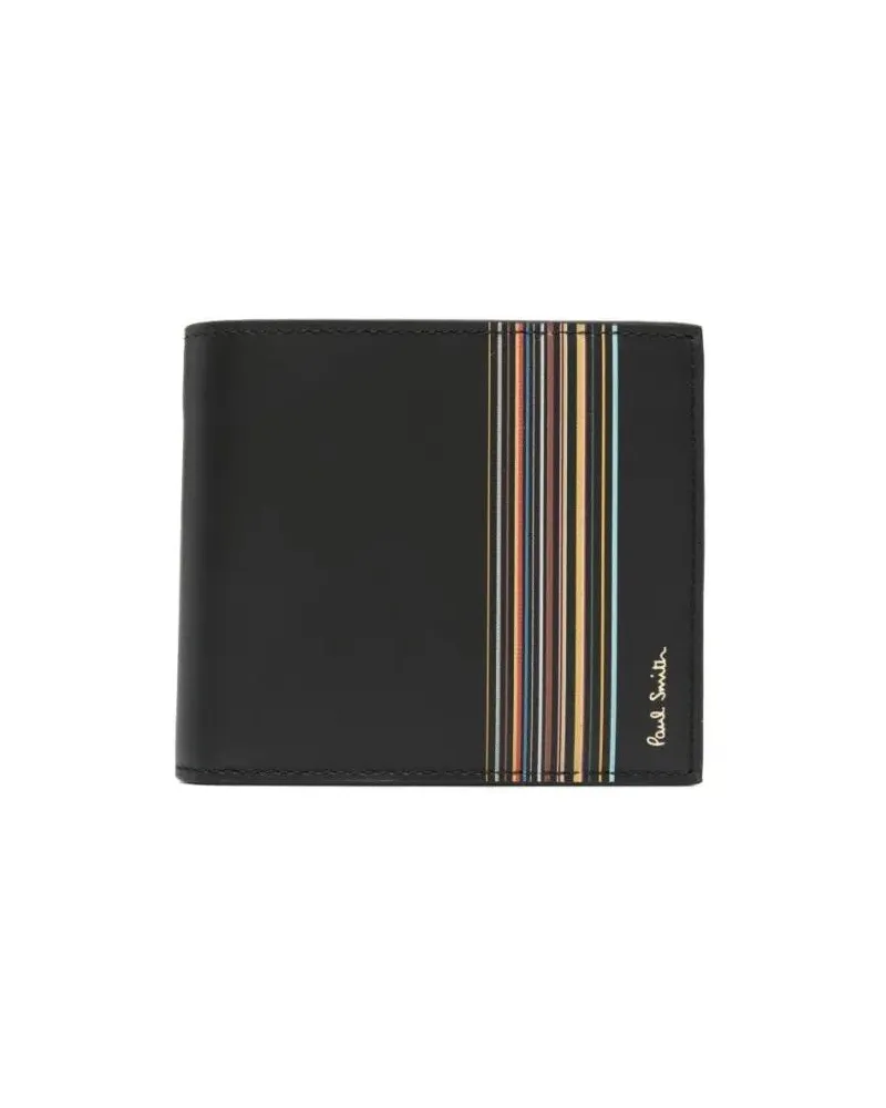Paul Smith Portemonnaies Calf Leather Wallet With Vertical Multicolor Strip schwarz Schwarz