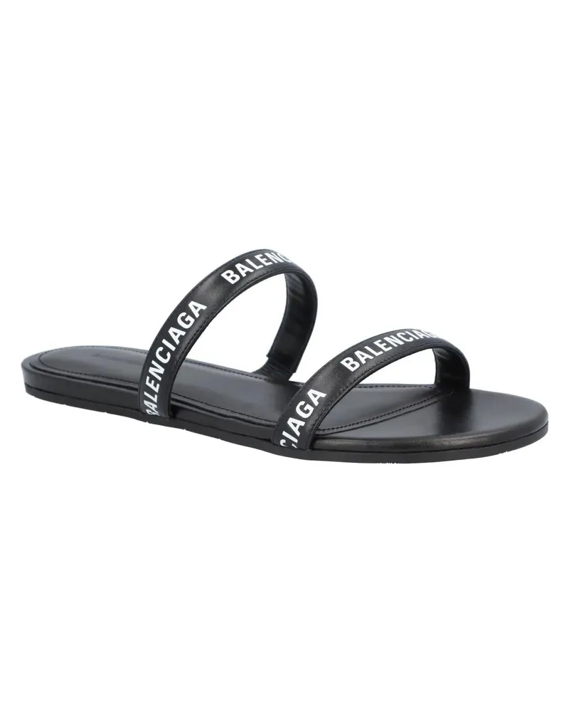 Balenciaga Sandalen Round Flat Leather Sandals Black schwarz Schwarz