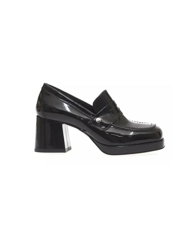 Poesie Veneziane Hohe Schuhe Patent Moccasin Heel schwarz Schwarz