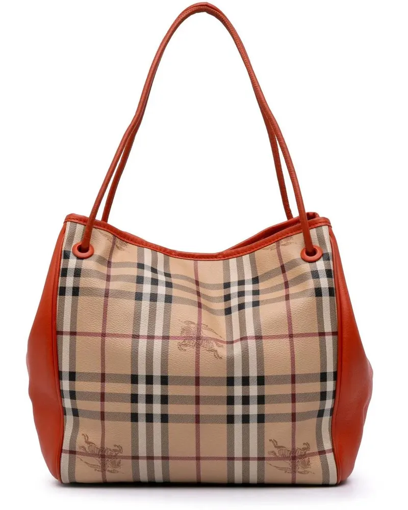 Burberry Shopper Small Leather Trimmed Haymarket Check Coated Canva braun Braun