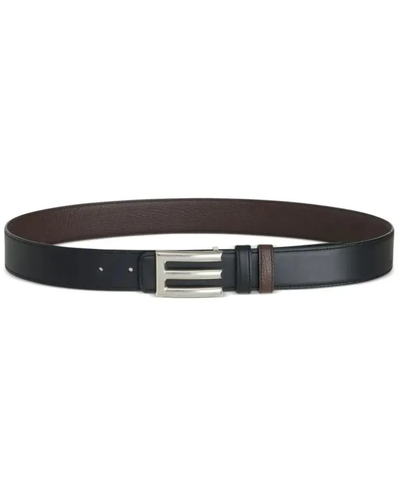 Etro Gürtel Dual-Tone Leather Belt With Polished Silver Buckle schwarz Schwarz
