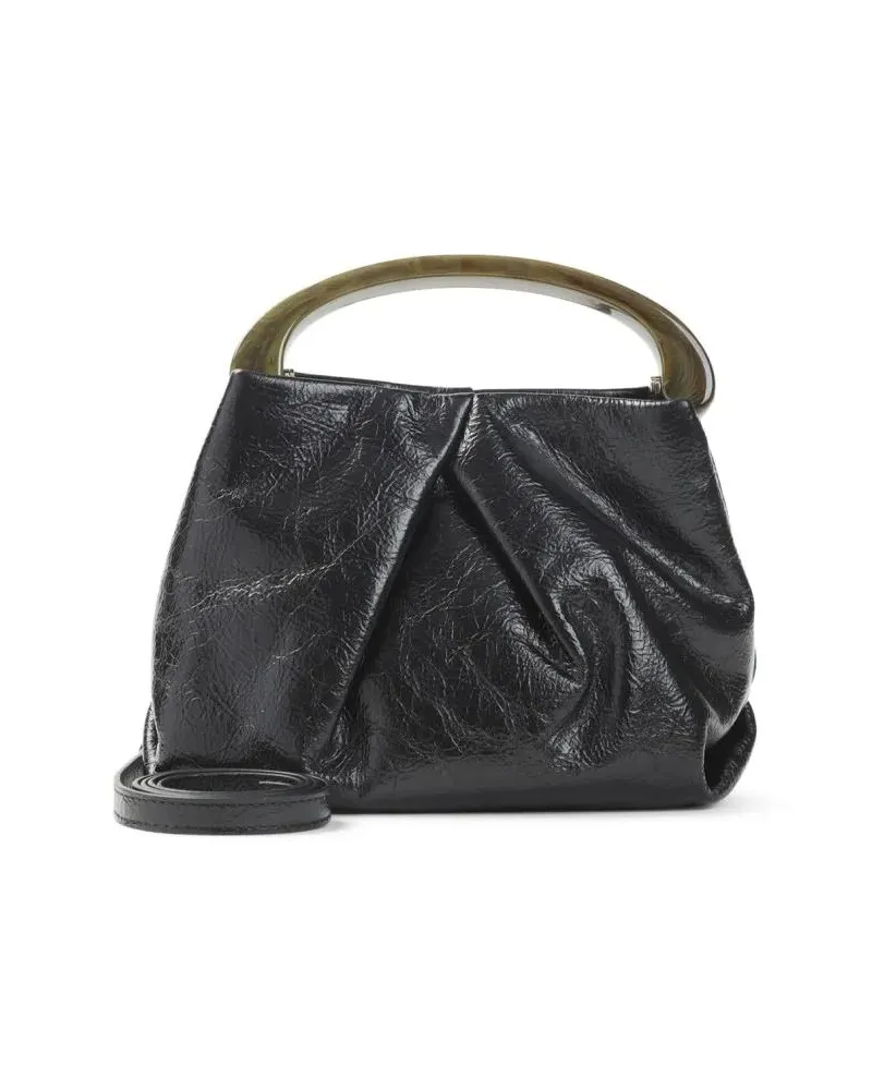 Dries van Noten Hobo Bags Textured Black Leather Shoulder Bag With Transluce schwarz Schwarz
