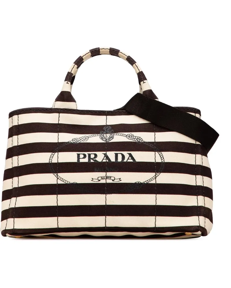 Prada Hobo Bags Canvas Canapa Righe Striped Satchel braun Braun