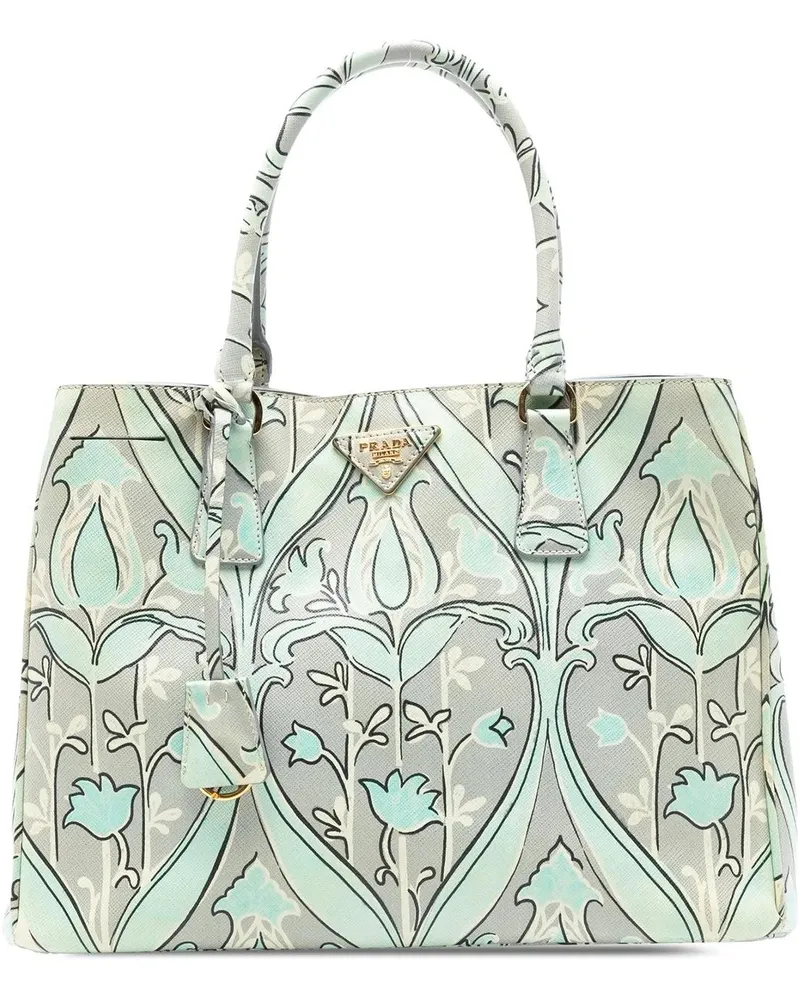 Prada Hobo Bags Medium Saffiano Floral Print Galleria Satchel grün Grün