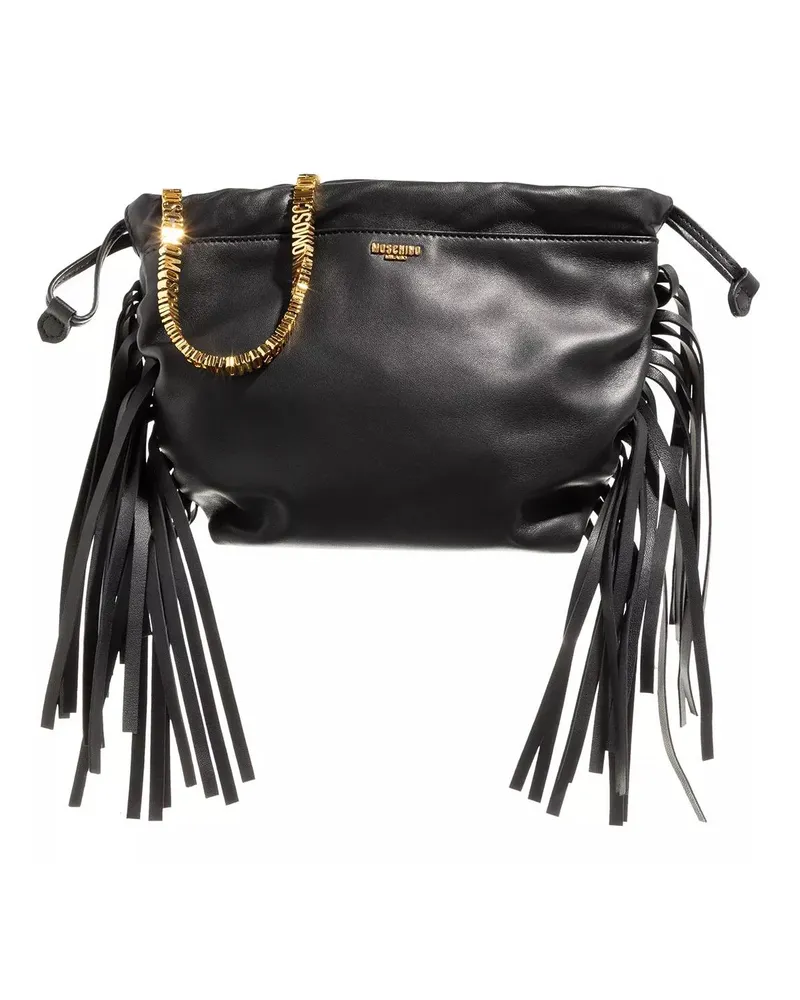 Moschino Satchels Mini Lettering Fringes schwarz Schwarz