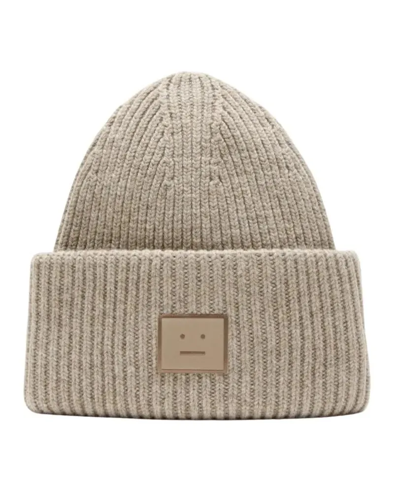 Acne Studios Caps & Mützen Ribbed Knit Beanie With Minimalist Face Design beige Beige